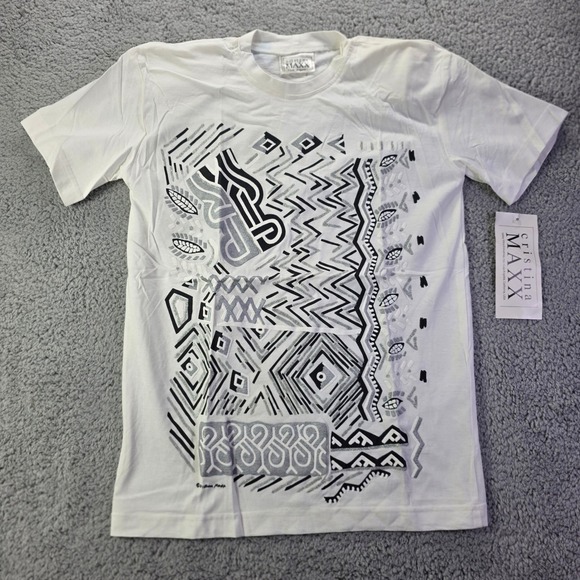 Cristina MAXX Tops - Cristina MAXX White Graphic T-Shirt Handcrafted Silver Glitter USA Made Small
